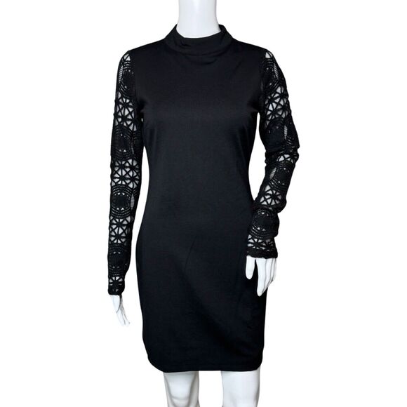 Lulus Dress‎ Womens Small Black Lace Up Your Sleeve Bodycon Neutral Feminine - Picture 1 of 9